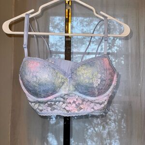 Victorias Secret PINK Medium Blue Tie Dye Floral Lace Bralette